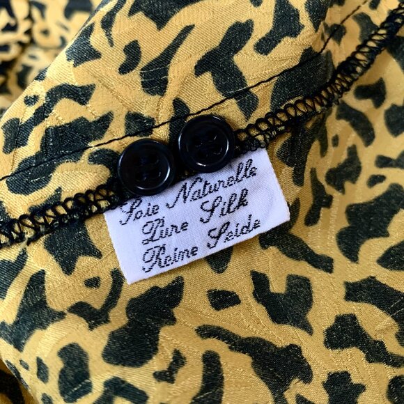Vintage Silk Animal Cheetah Leopard Print Silk Blouse Long Sleeve Witchy Fairy - Picture 12 of 17